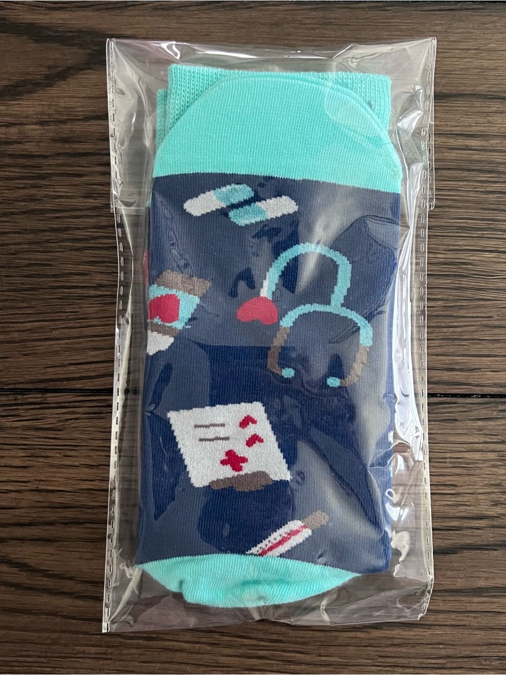 Navy & Aqua Medical-Themed Novelty Socks Adult One Size Fits Most W5-7 / M7-9